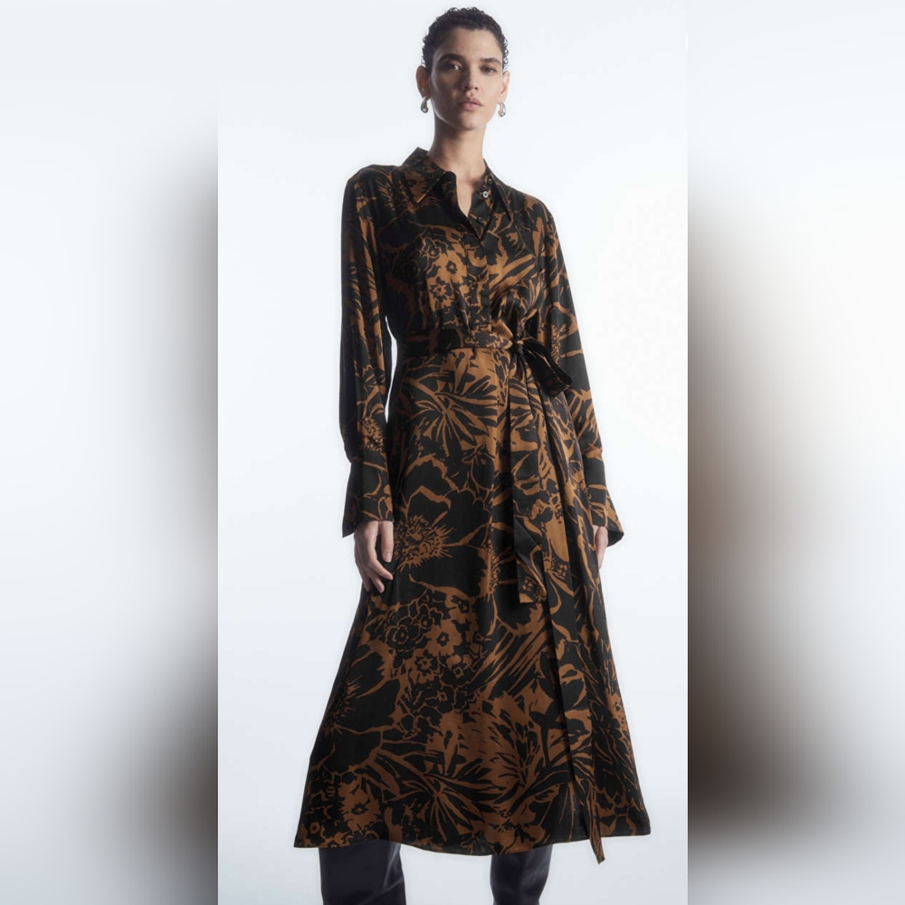 COS Black and Brown Floral Midi Shirt Dress - Picture 13 of 14